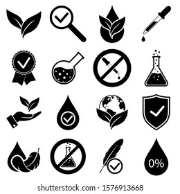 No dye added set icons, logo isolated on white background. Hypoallergenic tested, organically clean no added chemistry, no harm to health