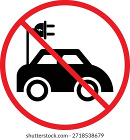 No hay un icono de coche. Símbolo de coche eléctrico. Símbolos prohibidos de vehículos eléctricos. No hay un icono de coche. Conjunto de gráficos de restricción de coche de batería. Señales de seguridad contra incendios y de estacionamiento
