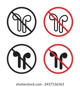 No Earbuds Allowed Sign Vector Icon Set. Audio Device Limit Emblem vector symbol for UI design.