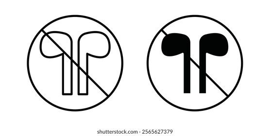 No earbuds allowed sign vector in black and red colors
