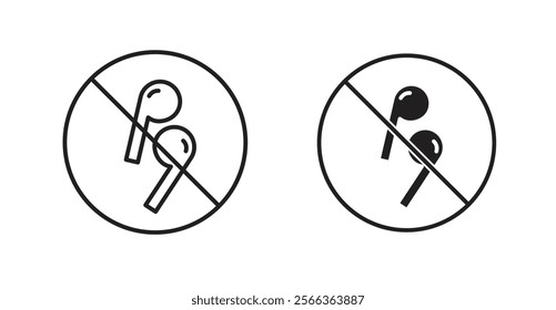 No earbuds allowed sign vector in line stroke and flat versions