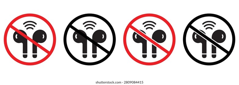 No Earbuds Allowed Sign Vector, Earphones Prohibited Symbol, Headphones Restriction Warning Safety Icon