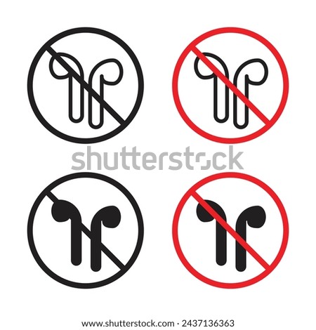 No Earbuds Allowed Sign Vector Icon Set. Audio Device Limit Emblem vector symbol for UI design.