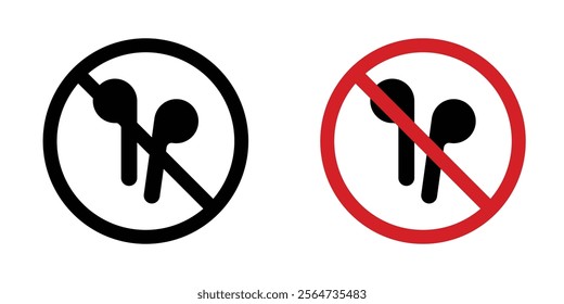 No earbuds allowed sign vectors in flat syle