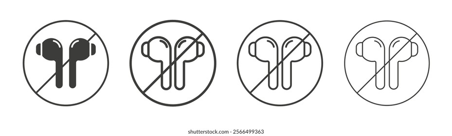 No earbuds allowed signs flat and linear vector illustration on white background.