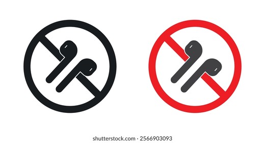 No earbuds allowed signs set in black and colored
