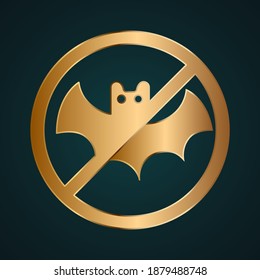 No eat bat allowed sign icon vector logo isolated. Gold metal with dark background