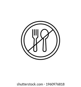 No eating allowed icon in flat black line style, isolated on white background 