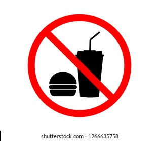 No eating allowed sign. Red prohibition no food sign. Do not eat sign. 