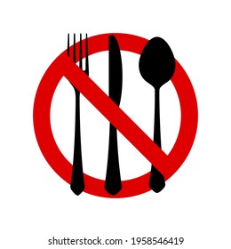 No eating allowed sign. Red prohibition no food sign. Do not eat forbidden round sign. Vector illustration isolated on white.