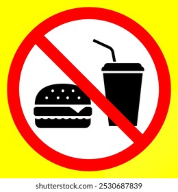 No hay señal de prohibición de comer y beber. no hay señal de Vector de comida rápida. beber y comer comida chatarra está prohibido	