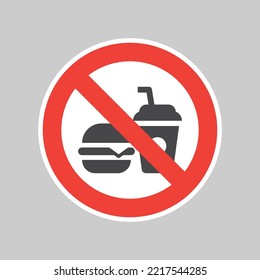 No eating or drinking red prohibition sign. No food vector sticker.