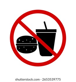 Sem sinal de comer e beber, etiqueta redonda moderna com fundo branco.