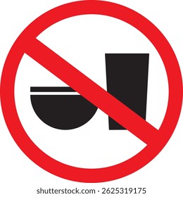 No eating or drinking sign, Prohibition symbol sticker for public places, Isolated on white background, Flat design vector illustration
