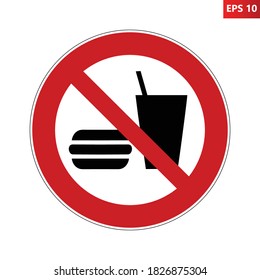 No eating or drinking symbol. Vector illustration of red crossed out circular sign with food and drink icon inside. Eating and drinking is prohibited. ISO 7010 P022.