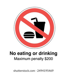 No Eating or Drinking Warning Sign and Label Vector Graphic