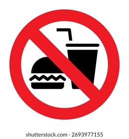 No se permite comer ni beber. Prohibición de comida y bebida signo aislado sobre fondo blanco
