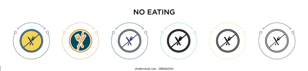 No eating icon in filled, thin line, outline and stroke style. Vector illustration of two colored and black no eating vector icons designs can be used for mobile, ui, web