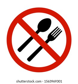 Icono de no comer en estilo plano. Símbolo de inanición aislado sobre fondo blanco. Simple, no hay señal de comer. Ningún icono de comida en negro y rojo. Ilustración vectorial para diseño gráfico, Web, UI, aplicación