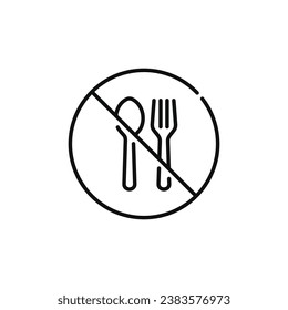 No eating line icon symbol. No eating allowed line icon isolated on white background