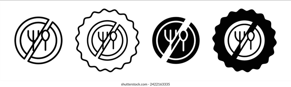 No eating set in black and white color. No eating simple flat icon vector