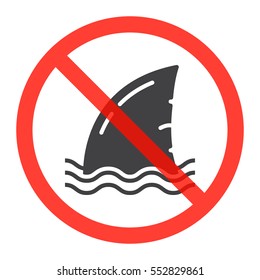 No eating shark fin soup ban sign, icon in prohibition red circle, forbidden symbol. Vector illustration isolated on white