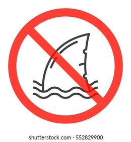 No eating shark fin soup ban sign, line icon in prohibition red circle, forbidden symbol. Vector illustration isolated on white