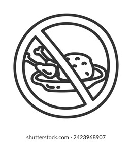 No eating sign black line icon. Forbidden symbol, ramadan, fasting Vector illustration.