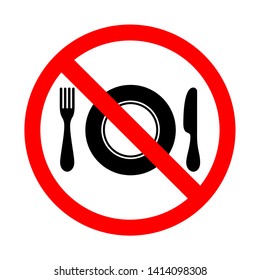 No eating sign. food prohibition symbols with fork, knife and plate vector illustration isolated on white background