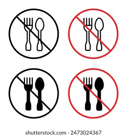 Das No-Eating-Schild schränkt den Verzehr von Lebensmitteln in ausgewiesenen Bereichen ein, mit einem eindeutigen Verbotszeichen, einem Vektorgrafik-Symbol und einem Warnschild.