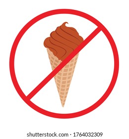 No eating sign vector illustration. No ice cream symbol. No ice cream sign. Warning and forbidden