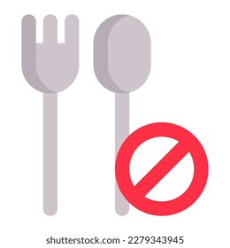 No eating symbol in flat icon. Fasting, ramazan, moslem, traditional, prohibited, forbidden, spoon and fork