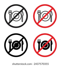 No Eating Vector Illustration Set. No Food Consumption Allowed sign suitable for apps and websites UI design style.