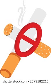 No Ecigs Allowed isometric Concept, cigarettes cross Vector color icon Design, No Tobacco day Symbol, Quit smoking Sign, Cigarette or Smoker Stock Illustration