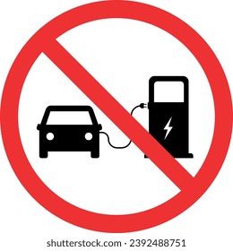 No electric car battery charging sign. Forbidden signs and symbols.