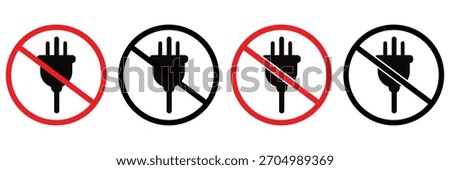 No Electric Plug Warning Icons – Power Restriction, Prohibited Socket and Safety
 Sign Vector Set
