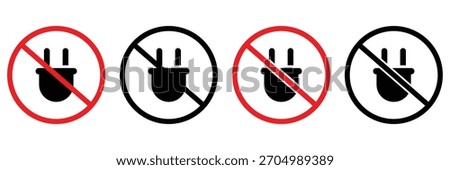 No Electric Plug Warning Icons – Power Restriction, Prohibited Socket and Safety
 Sign Vector Set