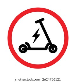 No electric scooter allowed red sign symbol prohibition. No scooter sign icon islated on white background. Riding on scooters is prohibited. Warning red round sign. The sticker. Vector illustration 