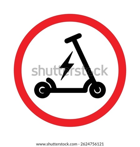 No electric scooter allowed red sign symbol prohibition. No scooter sign icon islated on white background. Riding on scooters is prohibited. Warning red round sign. The sticker. Vector illustration 
