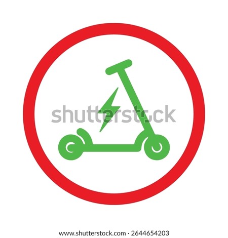 No electric scooter allowed red sign symbol prohibition. No scooter sign icon islated on white background. Riding on scooters is prohibited. Warning red round sign. The sticker. Vector illustration 
