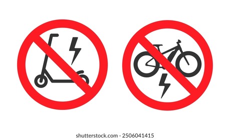 No electric scooter or bike traffic sign. Vector illustration isolated on white background.