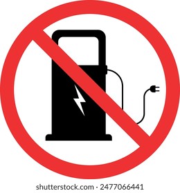 No electrical car charging sign. Refueling prohibited. Forbidden signs and symbols.