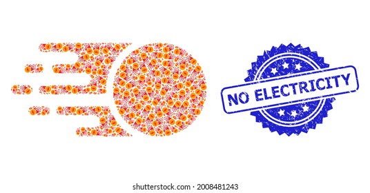 No Electricity corroded stamp seal and vector fractal composition electric charge. Blue stamp seal contains No Electricity title inside rosette.
