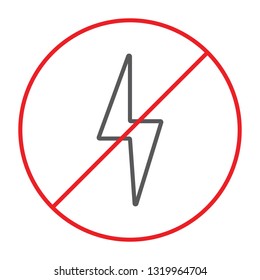 No electricity thin line icon, prohibited and ban, no lightning sign, vector graphics, a linear pattern on a white background, eps 10.