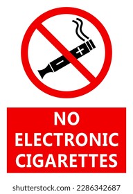 No electronic cigarettes, ban sign with symbol. Text below on red background