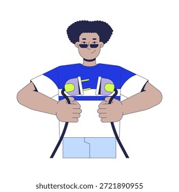 No electronic devices 2D illustration concept. Digital detox. Reduce technology. Conscious disconnecting. Latino man unplugging power cords cartoon character isolated on white. Flat vector metaphor