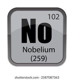 No element icon. 102 atomic number. 259 mass detail. Vector chemical label.