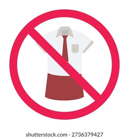 No elementary school students sign, forbidden sign with elementary school uniform icon, no school uniform allowed, vector illustration