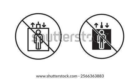 No elevator sign vector in line stroke and flat versions