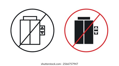 No elevator signs in black outline, solid and colored style